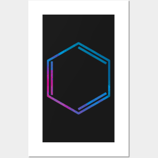 Hexagonal Benzene Ring Blue and Pink Posters and Art